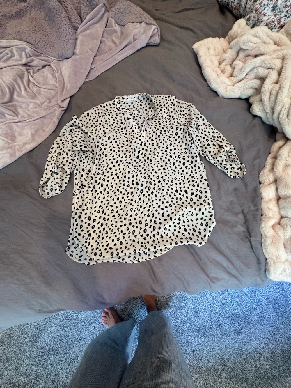 Lush Cream Leopard Print Top with Black Spots